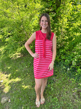 Load image into Gallery viewer, Striped Sleeveless Mini Dress with Knit Scarf Tie
