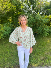 Load image into Gallery viewer, Green Cottage Stripes Monroe Top
