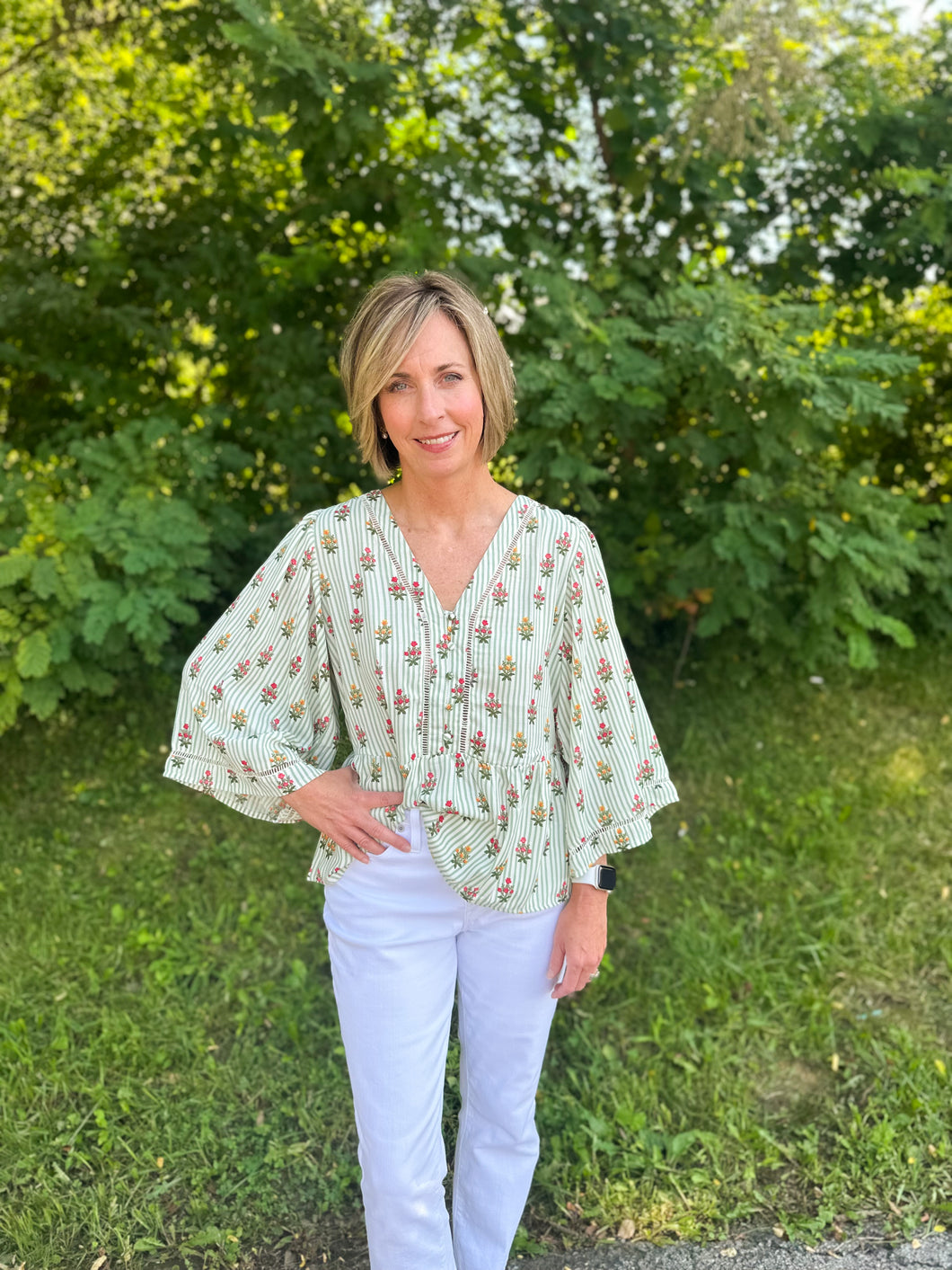 Green Cottage Stripes Monroe Top