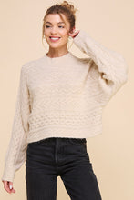 Load image into Gallery viewer, Long Sleeve Cable Knit Cropped Dolman Sweater
