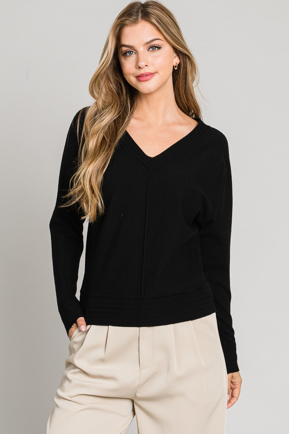 V Neck Pullover with Center Seam