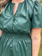 Load image into Gallery viewer, Green Smocked Waist Leather Dress
