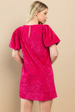 Load image into Gallery viewer, Fuchsia Corduroy Puff Sleeve Shift Dress
