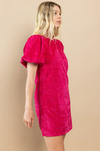 Load image into Gallery viewer, Fuchsia Corduroy Puff Sleeve Shift Dress
