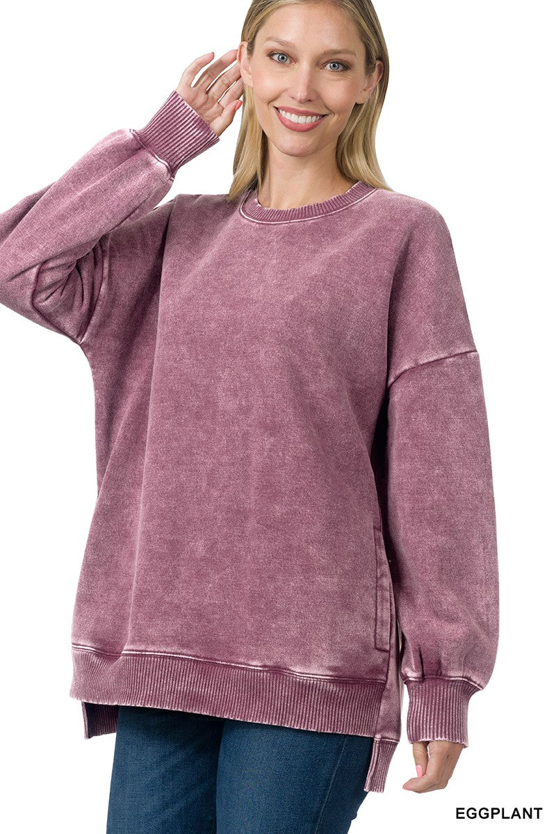 Acid Wash Hi-Low Hem Pullover