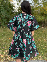 Load image into Gallery viewer, Puff Sleeve Floral Textured Dress
