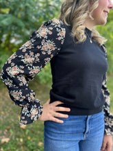 Load image into Gallery viewer, Black Floral Detailed Long Sleeve Knit Top

