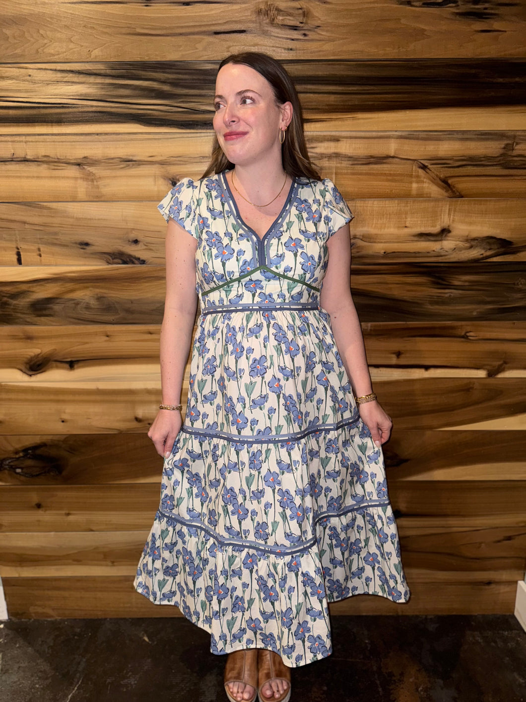 Floral Print Cap Sleeve Tiered Dress