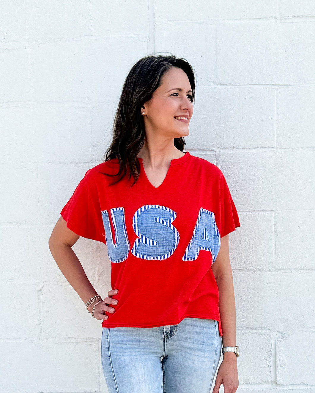 Mineral Wash USA Patched Knit Top