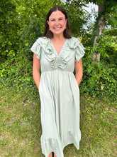 Load image into Gallery viewer, Sage V Neck Ruffle Midi Dress
