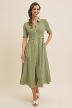 Load image into Gallery viewer, Olive Woven Button Down Midi Dress
