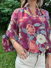 Load image into Gallery viewer, Burgundy Long Sleeve Floral V Neck Top
