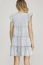 Load image into Gallery viewer, Ruffle Sleeve Tiered Button Down Twill Dress
