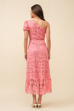 Load image into Gallery viewer, Coral One Shoulder Lace Midi Dress
