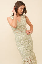 Load image into Gallery viewer, Sage Floral Lace Mermaid Midi Dress
