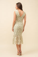 Load image into Gallery viewer, Sage Floral Lace Mermaid Midi Dress
