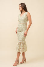 Load image into Gallery viewer, Sage Floral Lace Mermaid Midi Dress
