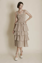 Load image into Gallery viewer, Tan Tiered Smocked Midi Dress
