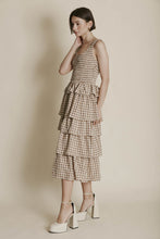 Load image into Gallery viewer, Tan Tiered Smocked Midi Dress
