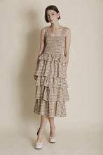 Load image into Gallery viewer, Tan Tiered Smocked Midi Dress
