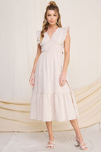 Load image into Gallery viewer, Striped V Neck Ruffle Sleeve Maxi Dress
