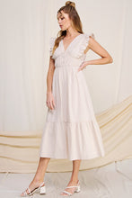 Load image into Gallery viewer, Striped V Neck Ruffle Sleeve Maxi Dress
