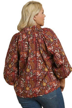 Load image into Gallery viewer, Burgundy Botanical Puff Sleeve Top
