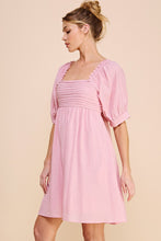 Load image into Gallery viewer, Textured Woven Pleated Babydoll Puff Sleeve Dress
