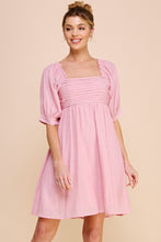 Load image into Gallery viewer, Textured Woven Pleated Babydoll Puff Sleeve Dress
