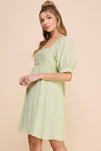 Load image into Gallery viewer, Textured Woven Pleated Babydoll Puff Sleeve Dress
