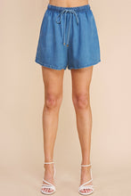 Load image into Gallery viewer, Washed Chambray Denim High Waisted Tie Shorts
