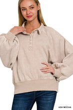 Load image into Gallery viewer, Acid Wash Fleece Button Up Collared Pullover
