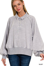 Load image into Gallery viewer, Acid Wash Fleece Button Up Collared Pullover
