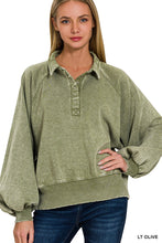 Load image into Gallery viewer, Acid Wash Fleece Button Up Collared Pullover

