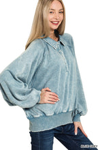 Load image into Gallery viewer, Acid Wash Fleece Button Up Collared Pullover
