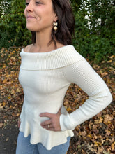 Load image into Gallery viewer, Cream Long Sleeve Off the Shoulder Peplum Top
