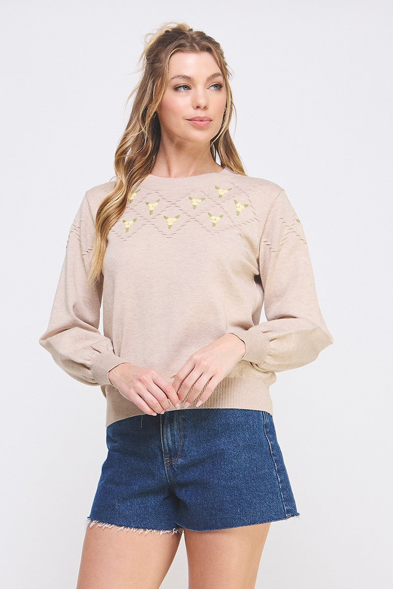 Floral Embroidered Pullover Sweater