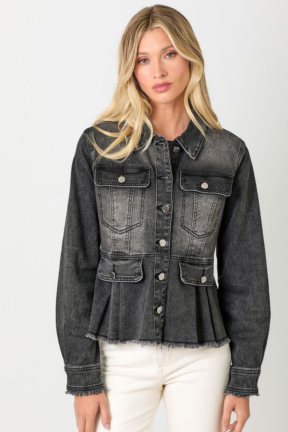 Washed Denim Peplum Jacket