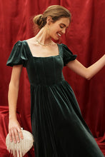 Load image into Gallery viewer, Velvet Corset Puff Sleeve Midi Dress
