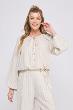Load image into Gallery viewer, Soft Linen Pinstripe Relaxed Long Sleeve Blouse
