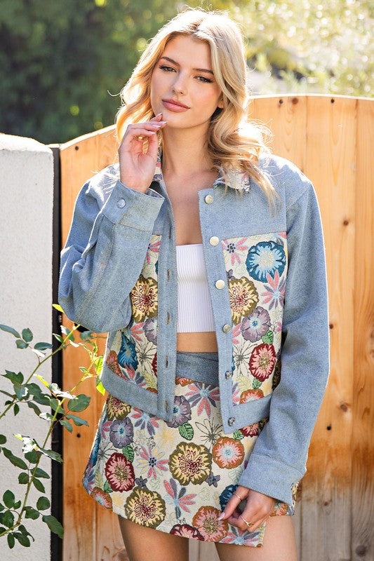 Embroidered Button Down Denim Jacket