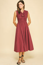 Load image into Gallery viewer, Maroon Front Tie Smocking Midi Dress
