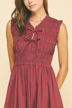 Load image into Gallery viewer, Maroon Front Tie Smocking Midi Dress
