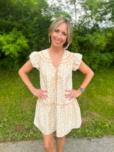 Load image into Gallery viewer, Buttercream Ric Rac Ruffle Sleeve Dress
