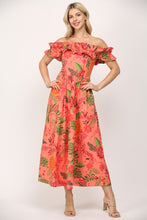 Load image into Gallery viewer, Coral Ruffle Shoulder Cut Out Midi Dress
