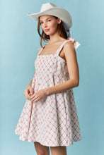 Load image into Gallery viewer, Pink Ribbon Tie Shoulder White Denim Dress
