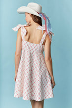 Load image into Gallery viewer, Pink Ribbon Tie Shoulder White Denim Dress
