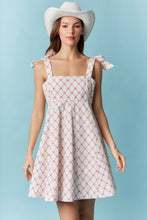 Load image into Gallery viewer, Pink Ribbon Tie Shoulder White Denim Dress
