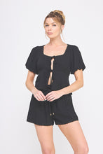 Load image into Gallery viewer, Soft Linen Puff Sleeve Lace Up Top
