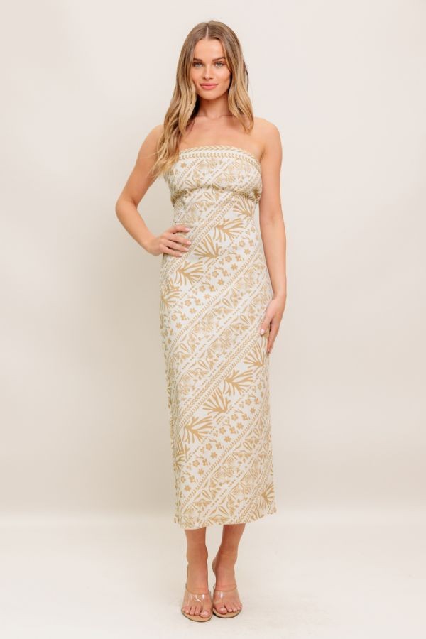 Ivory Strapless Midi Dress